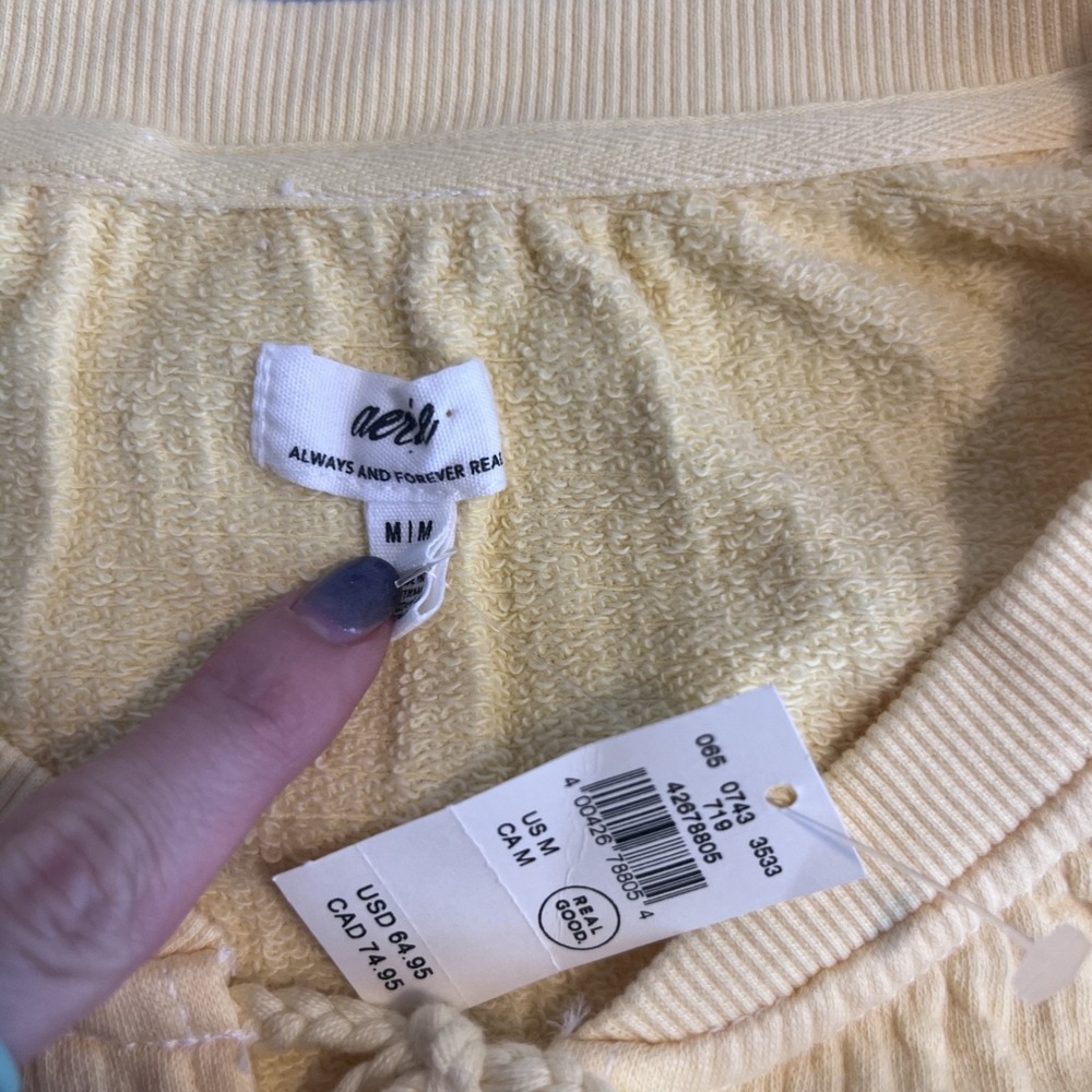 Aerie Easy Street Sweater Womens Medium Oversized Yellow Boho Lounge Coastal NWT - Picture 7 of 10